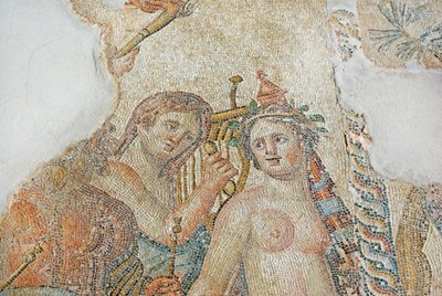 A centaur charms a Maenad (detail) from The Triumphant Procession of Dionysos, House of Aion, Paphos, Cyprus by Roman